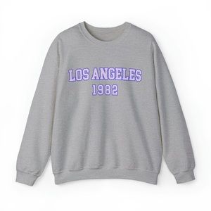 Anthropologie Gray Crew Neck Sweater with Purple Print